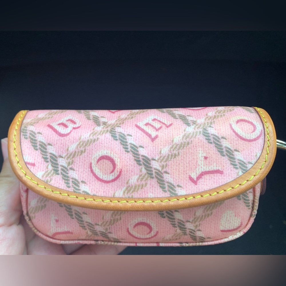 Dooney & Bourke Small Coated Canvas Pink Rope & heart Signature Pouch